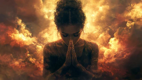 Quiet soul in golden clouds finds a moment of peace.