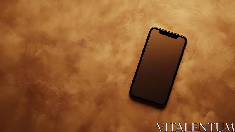 Smartphone Centered on Textured Tan Surface.