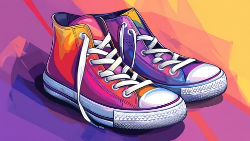 Vibrant gradient sneakers in stylized digital vector rendering.