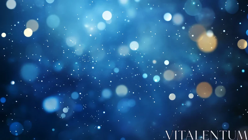 Blue bokeh field holds floating luminous particles in depth