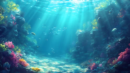 Sunlit currents choreograph a coral canyon’s quiet ballet