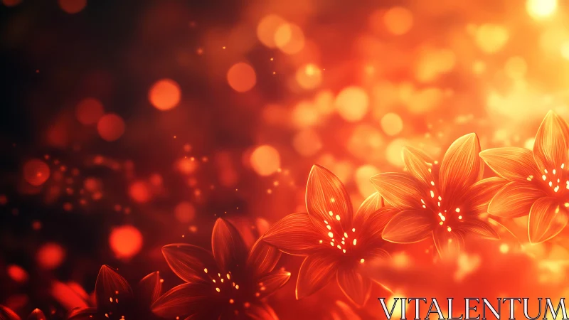 Glowing Red Flowers Against Warm Bokeh Lights