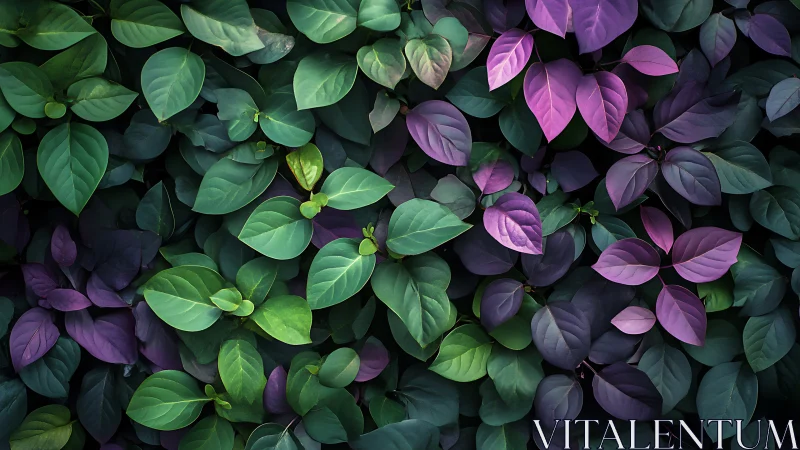 Green and purple leaves form dense overlapping foliage surface