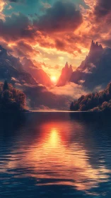 Cinematic alpine lake sunset renders dramatic light gradients