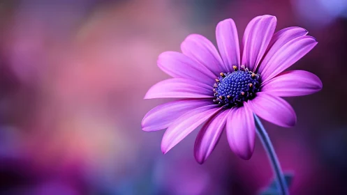 Magenta Osteospermum Daisy with Deep Blue Disc Florets and Bokeh.