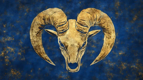 Textured golden ram emblem on deep ultramarine field.