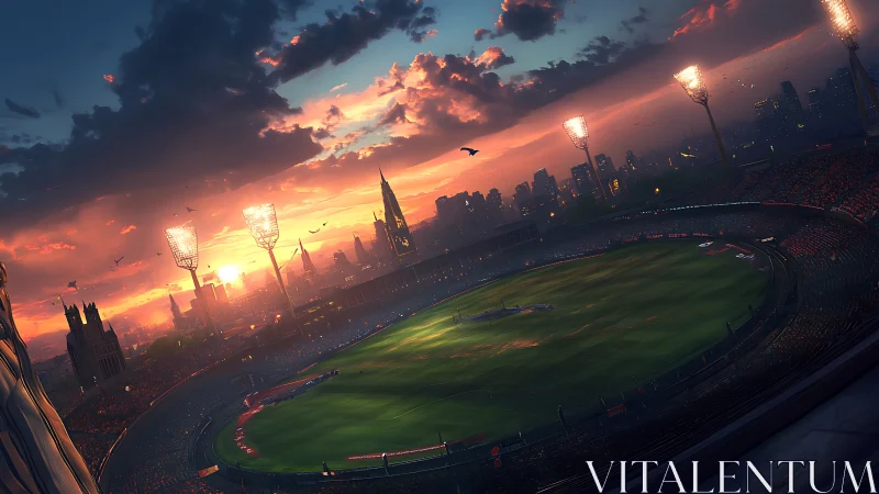 Sunset stadium glow over a city buzzing with quiet energy.
