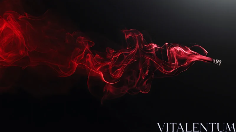 Red smoke trails from burning cigarette on dark background.