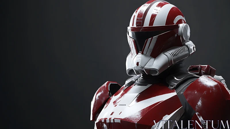 Red and white sci fi combat armor with glossy worn plating