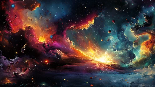 Cosmic stormfire unrolls across a nebula painted in light