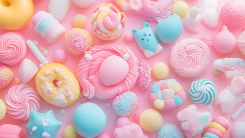 Candy Paradise. Pastel Sweets and Treats Composition.