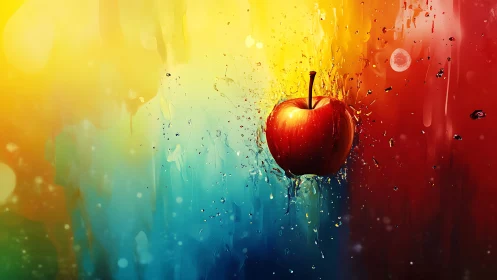 Chromatic splash isolates a hyperreal apple in liquid motion