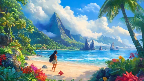 Tropical Beach Adventure: Woman on Paradise Shore.