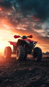 Sunset trailblazer ATV poised on molten sky-kissed earth.