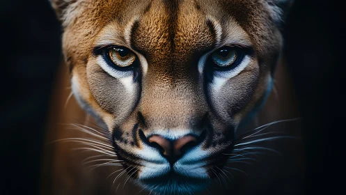 Cougar Portrait with Penetrating Gaze and Dramatic Chiaroscuro Lighting