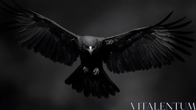 Midnight raven glides gracefully through the deep shadows