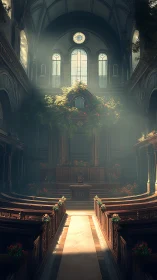 Sunlit chapel aisle blooming with quiet forest grace.