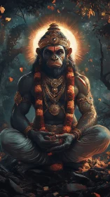 Simian deity in meditative pose rendered as ornate digital painting