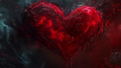 Digital Heart Form with Layered Red and Dark Background.