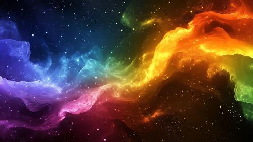 Radiant rainbow nebula streams across a starry cosmos