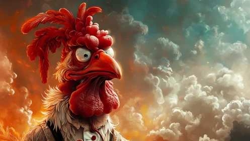High-Detail Rooster Portrait with Dynamic Volumetric Cloud Atmospheric Rendering