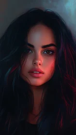 Neon-kissed portrait of a midnight muse in digital glow.