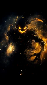 Volumetric infernal entity with liquified silhouette and emissive core