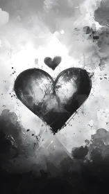 Black heart form with monochromatic ink dispersal effect