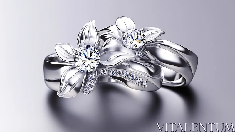 Floral diamond white gold rings with sculpted leaf setting.