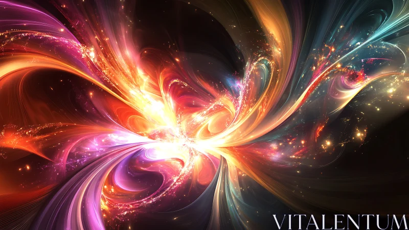 Colorful cosmic light burst with swirling energy forms.