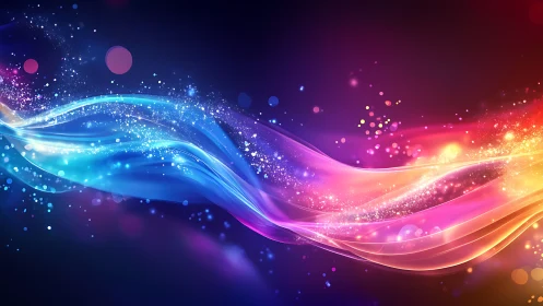 Glowing chromatic light waves sweeping across space.