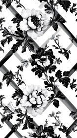 Elegant Black and White Floral Pattern With Geometric Lattice Design