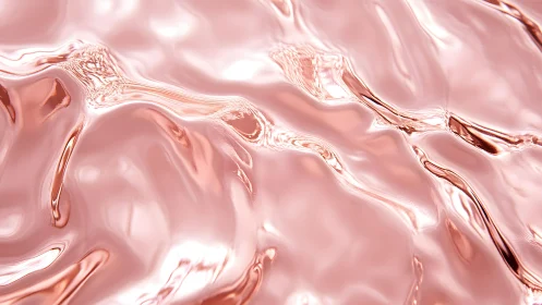 Abstract rose gold metallic liquid waves with smooth reflections.