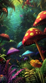 Glowing forest mushrooms in a dreamy underwater lightscape.
