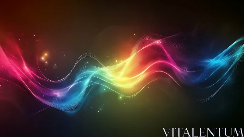 Prismatic light waves flowing across dark gradient field.