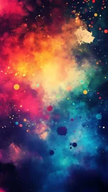 Cosmic paint splashes drift like stardust across neon night