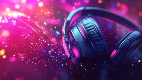 Neon-lit overear headphones capture immersive digital soundscape
