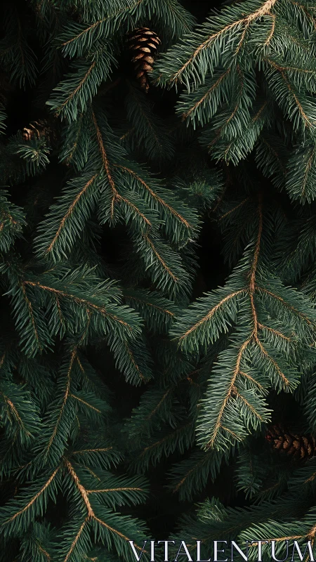 Evergreen needles quietly weave a forest of winter whispers