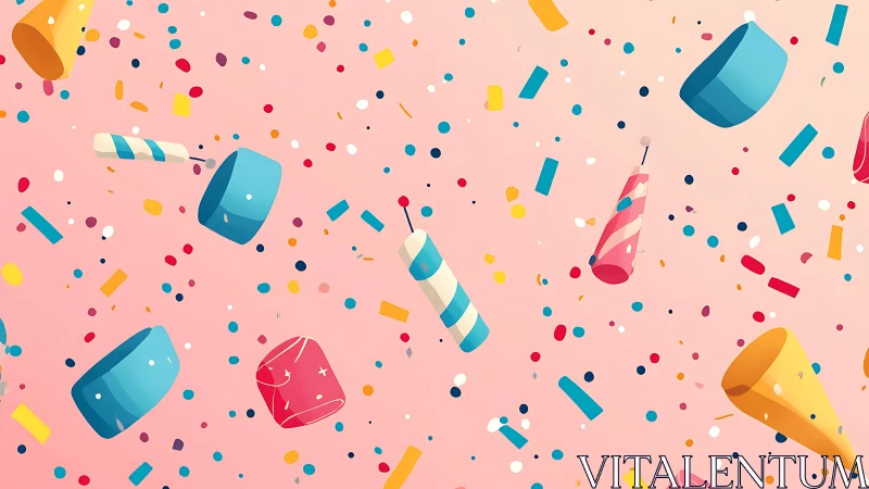 Dimensional Confetti Array with Geometric Celebration Elements.