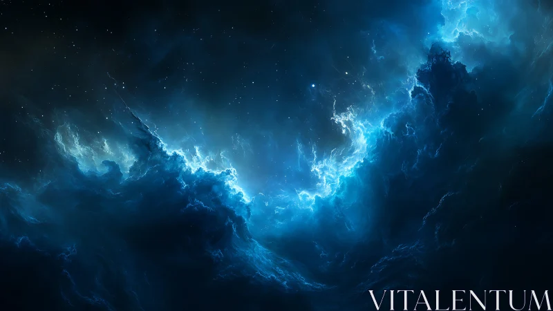 Blue nebula cloud formation in deep outer space field.