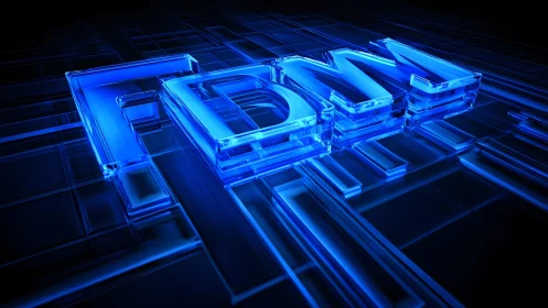 Futuristic 3D FDM Text in Neon Blue Digital Grid Style.
