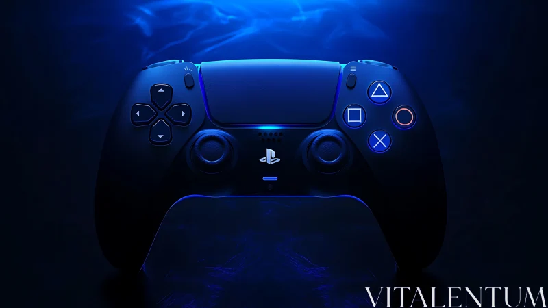 PlayStation 5 DualSense Controller Glowing in Neon Blue