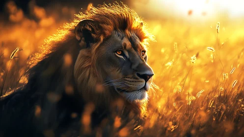 Backlit lion portrait captures golden-hour savanna illumination