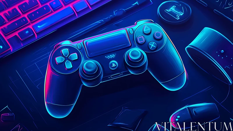 Neon gaming peripherals arranged on dark surface