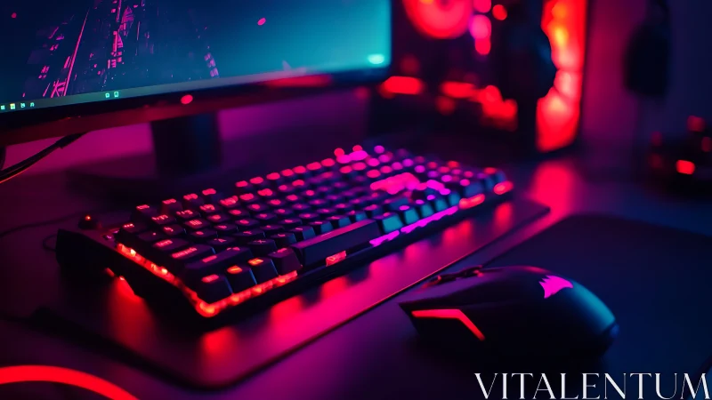 RGB-backlit mechanical gaming keyboard, mouse and PC setup