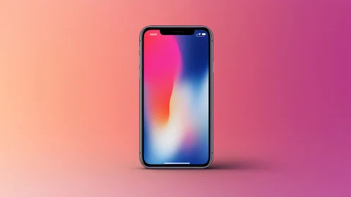 Modern smartphone against vibrant gradient backdrop.