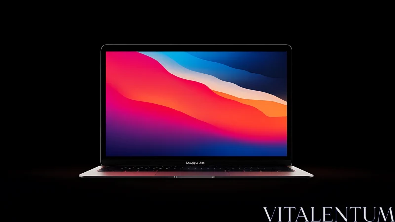 Photorealistic laptop hero shot with minimalist black backdrop.