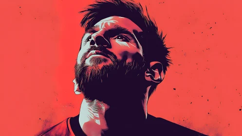 Scarlet-lit portrait of a defiant bearded athlete in profile.
