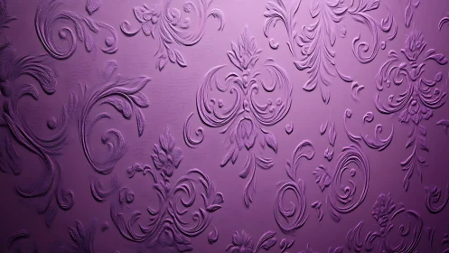Embossed baroque floral relief on matte violet decorative surface