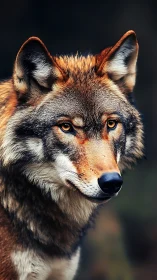 Wild wolf portrait captures intense golden gaze in forest